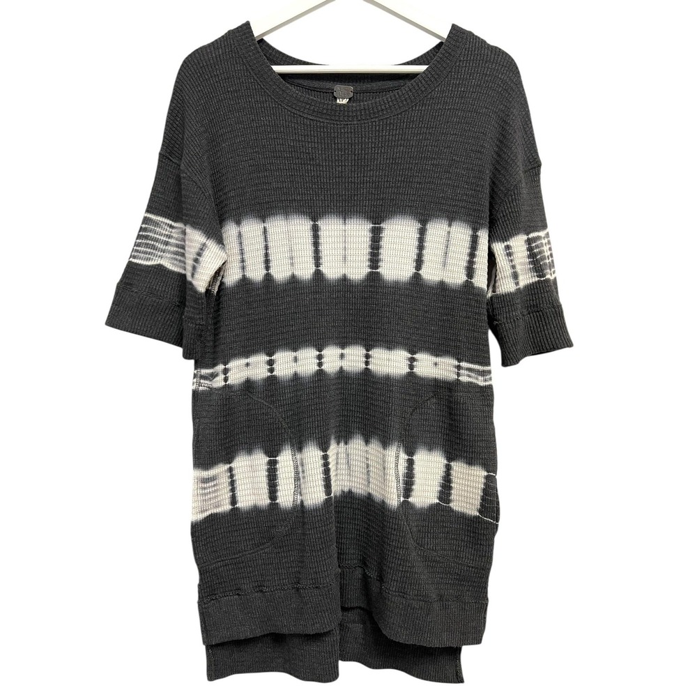 We The Free Shirt Womens XS Gray Tie Dye Waffle Knit Thermal Long Tunic Pockets